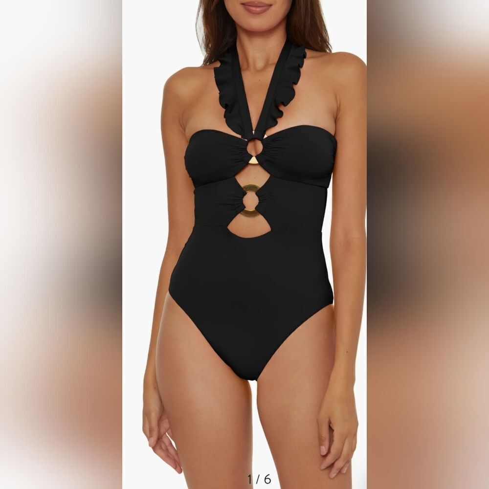 SOLUNA Ruffle Strappy One-PIece Swimsuit NWOT Size Medium Black